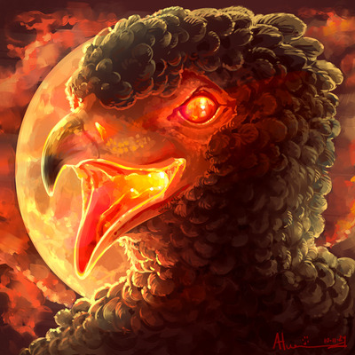 A spooky icon of an anthropomorphic bateleur eagle