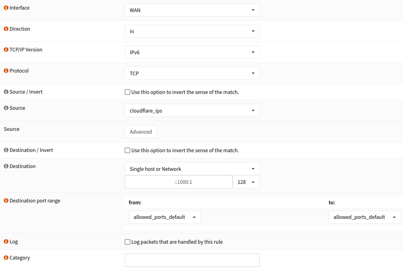 A screenshot of an OPNsense rule